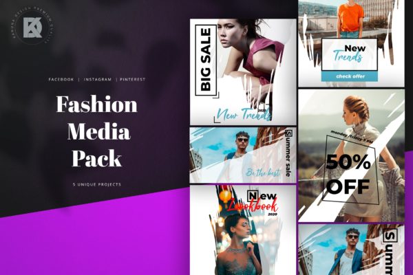 时尚行业社交媒体新媒体广告设计模板普贤居精选 Fashion Social Media Pack