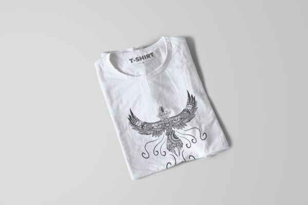 凤凰-曼陀罗花手绘T恤印花图案设计矢量插画素材中国精选素材 Phoenix Mandala T-shirt Design Vector Illustration