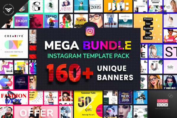 160+社交平台正方形广告Banner设计模板16图库精选合集 Instagram Mega Bundle Template Pack
