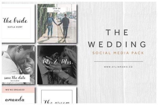 婚纱摄影婚礼策划品牌社交媒体设计模板普贤居精选套装 The Wedding &#8211; Social Media Pack