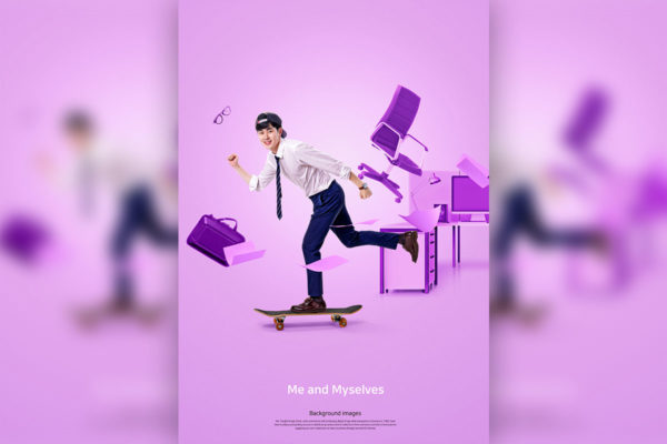 滑板运动主题工作生活紫色背景海报传单设计素材