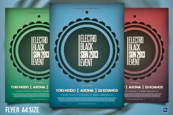 电子音乐派对黑太阳活动传单/海报模板 Electro Black Sun Event Flyer