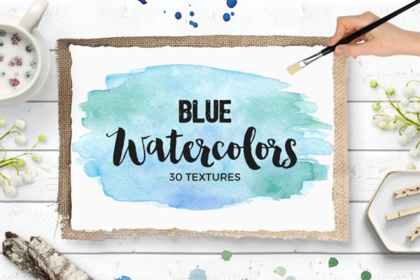 蓝色手绘水彩背景纹理套装 Blue Watercolor Textures