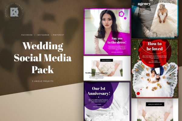 婚礼婚宴邀请社交媒体设计模板16图库精选 Wedding Social Media Kit