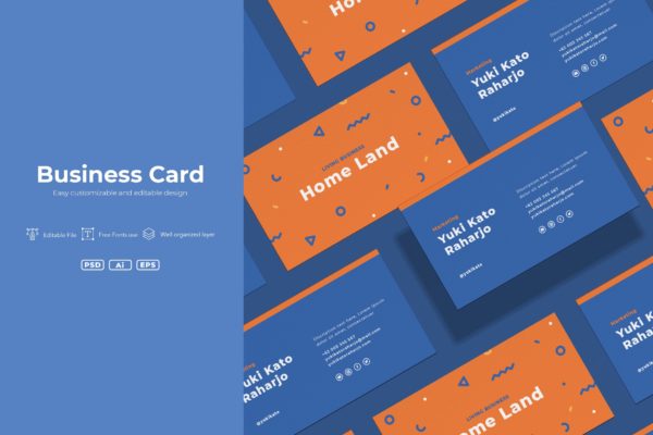 孟菲斯风格创意名片版式设计模板v3 ISC &#8211; Business Cards.v03