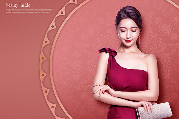 时尚美女酒红色主题多用途广告海报模板