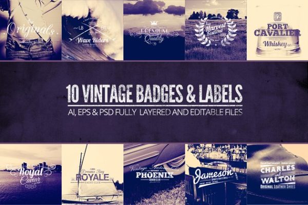 复古徽章标签Logo模板V.1 Vintage Labels &amp; Badges Vol.1