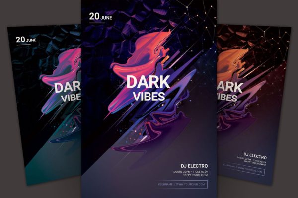 抽象黑夜派对活动海报设计传单模板 Dark Vibes Flyer Template