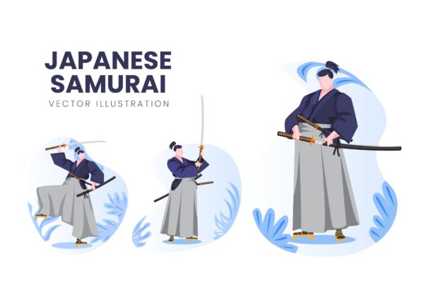 日本武士人物形象16设计网精选手绘插画矢量素材 Japanese Samurai Vector Character Set