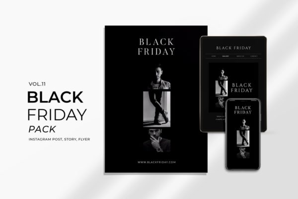 多尺寸黑色星期五促销活动宣传单设计模板v11 Black Friday Promotion Flyer and Instagram Vol. 11