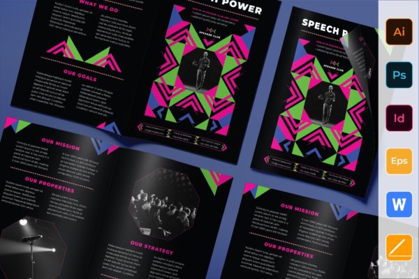 高端酷黑色企业对折页宣传单设计模板 Speaker Brochure Bifold