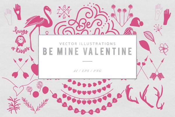 情人节粉色手绘矢量图形 Be Mine Valentine Vector Graphics