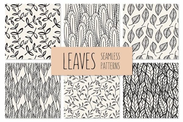 各种各样的树叶图案无缝纹理 Leaves Seamless Patterns Set