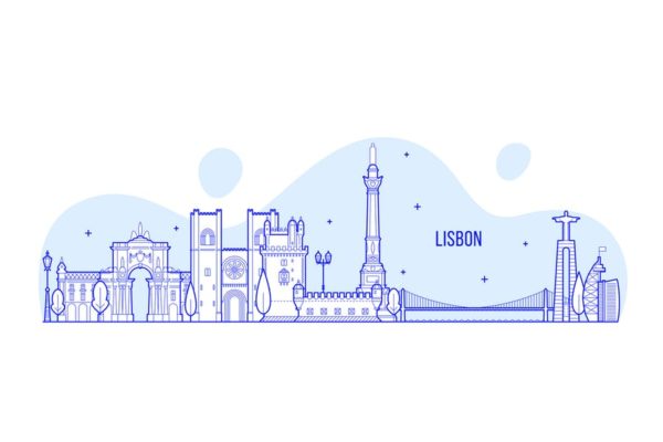 葡萄牙里斯本城市天际线轮廓线矢量图形素材 Lisbon skyline, Portugal