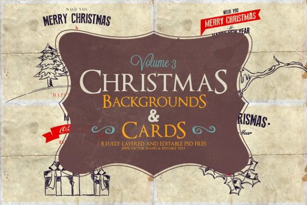 圣诞节主题背景&amp;卡片模板v3 Christmas Background &amp; Cards Vol.3