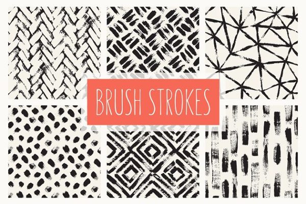 黑墨笔刷图案无缝纹理v1 Brush Strokes. Seamless Patterns v.1