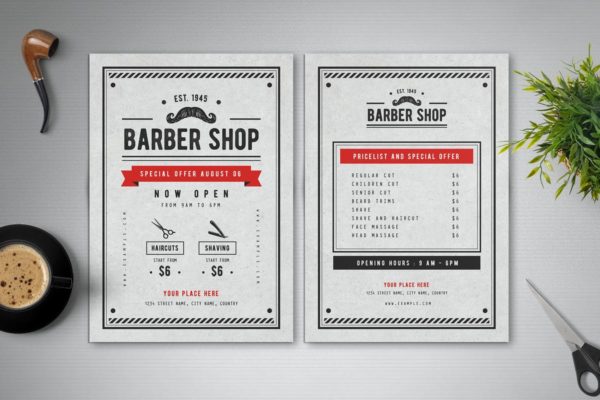 理发店美发店广告海报传单模板 Barber Shop Flyer