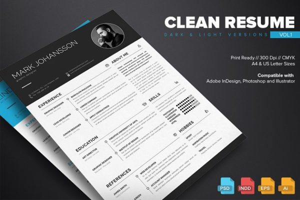 简洁明了的求职简历模板 Vol.1 Clean Resume Template Vol.1