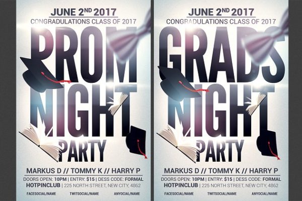 现代毕业晚会传单模板 Prom-Graduation Night Party Flyer