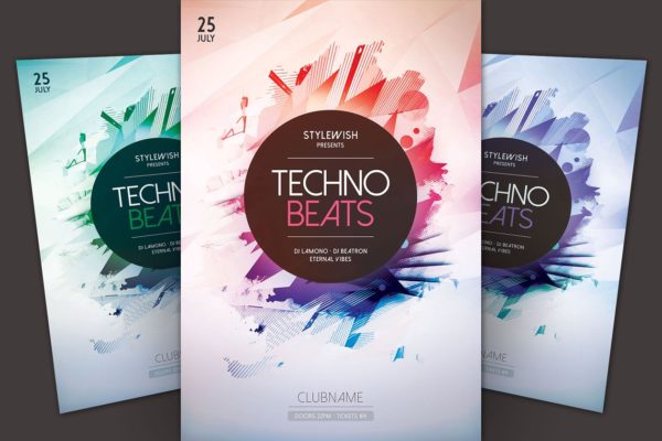 高科技舞曲音乐节宣传传单模板 Techno Beats Flyer Template