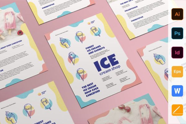 雪糕店活动/品牌宣传pop海报设计模板 Ice Cream Shop Flyer