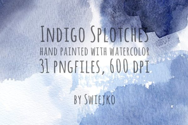 水彩靛蓝斑点剪贴画 Watercolor indigo splotches
