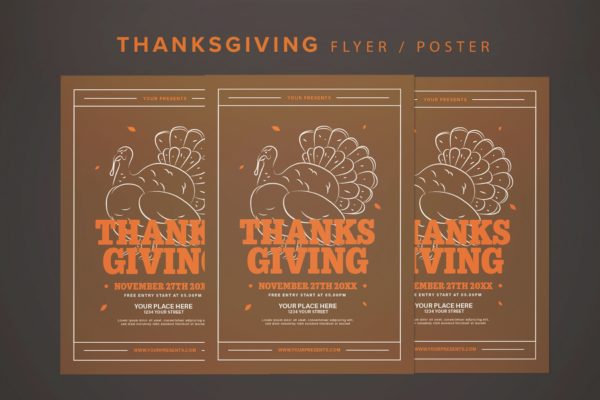 感恩节火鸡美食主题活动海报传单模板 Thanksgiving Flyer
