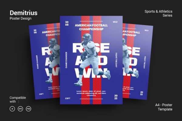 橄榄球运动海报PSD素材16设计网精选模板 Demitrius Poster Design