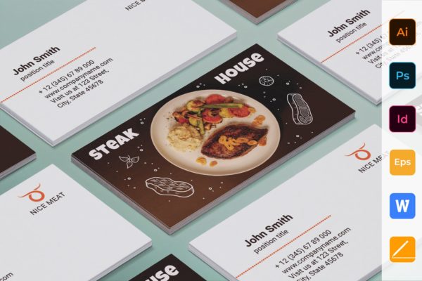 牛排西餐厅职员名片设计模板 Steak House Business Card