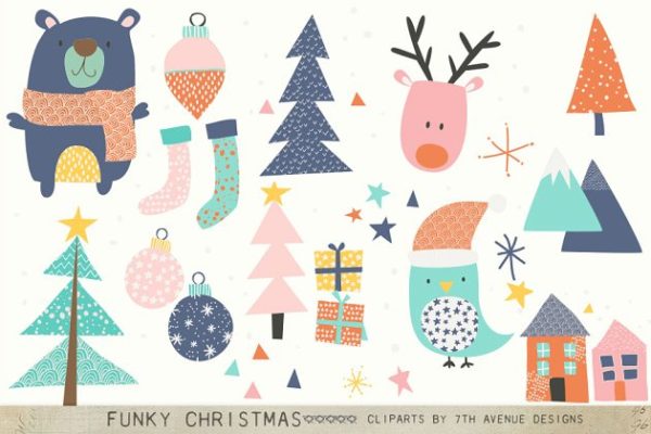 时髦圣诞主题剪贴画元素 Funky Christmas Cliparts
