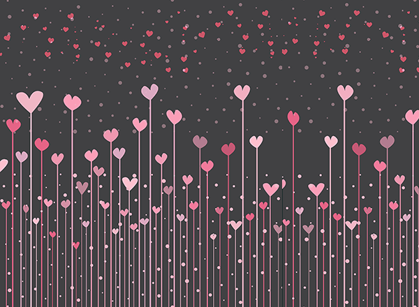 可爱的粉红爱心 Black background with pink hearts for valentine
