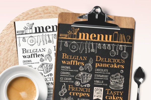 煎饼＆华夫饼餐厅菜单设计模板 Pancakes and Waffles Restaurant Menu