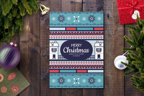 部落几何图案圣诞节贺卡设计模板 Christmas Card Template