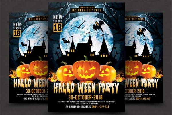 万圣节恐怖南瓜派对宣传单设计素材 Halloween Party Flyer