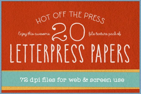 20款凸版印刷纹理纸张素材套装 72 dpi KD Letterpress Paper Textures Pack