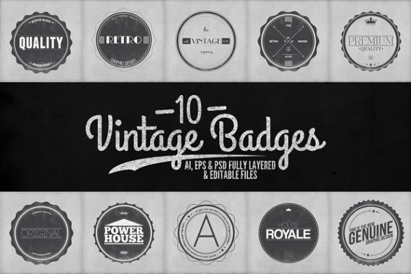 复古黑白配色徽章Logo模板V.2 Vintage Badges Vol.2