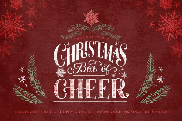 圣诞节设计素材套装[手写祝福语叠层+贺卡模板+插画] Christmas Box of Cheer!