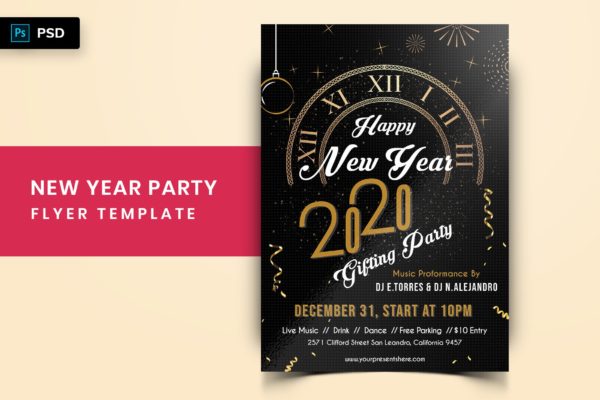 2020年新年倒计时主题活动海报传单16设计网精选PSD模板 New Year Party Flyer-03