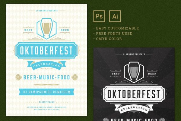 啤酒节活动海报设计模板1 Oktoberfest Flyer Template