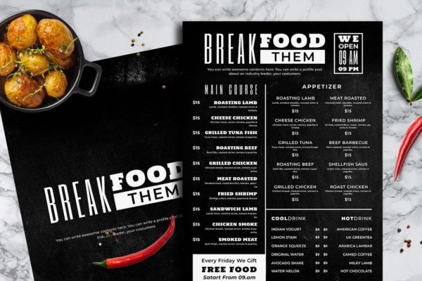 黑板粉笔画排版风格西餐厅/咖啡店菜单设计模板v13 Blackboard Food Menu. 13