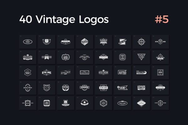 40个多用途复古徽章Logo模板V.5 40 Vintage Logos Vol. 5