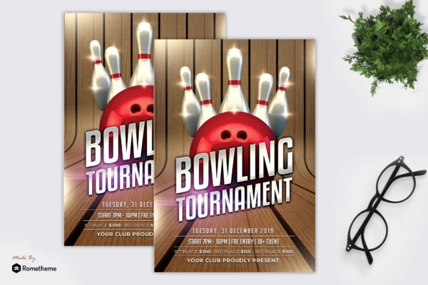 保龄球赛事活动宣传单设计模板 Bowling Tournament &#8211; Flyer MR