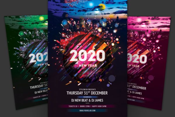 2020年新年倒数活动暨DJ音乐节活动海报传单模板 New Year Flyer