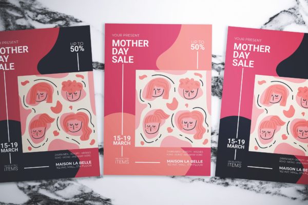 抽象孟菲斯风格母亲节促销活动海报设计模板 Mother Day Sale Flyer