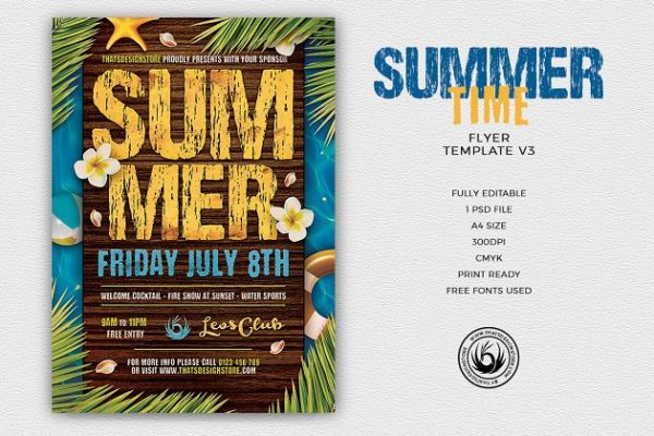 夏季热带主题聚会活动宣传单PSD模板V3 Summertime Flyer PSD V3