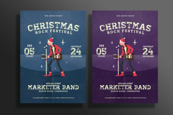 圣诞节摇滚音乐节海报传单设计模板 Christmas Rock Fest Flyer