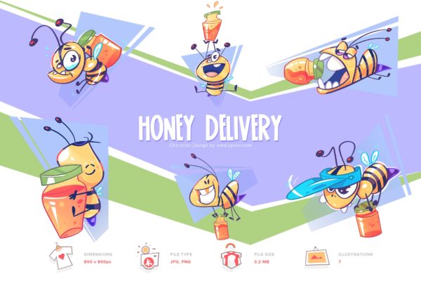 勤劳的蜜蜂手绘卡通形象插画PNG素材 Honey Delivery