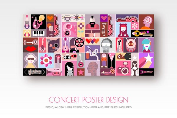 摇滚音乐主题矢量插画海报设计素材 Concert Poster design vector illustration