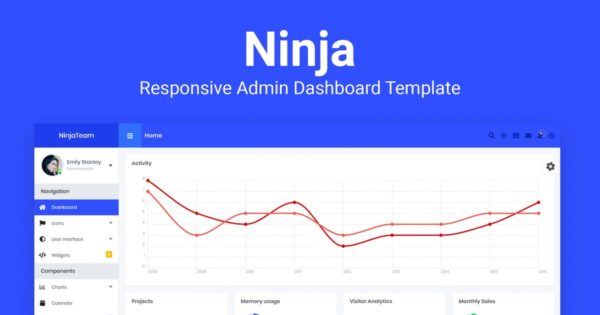 响应式布局框架网站后台管理HTML模板16图库精选 Ninja &#8211; Responsive Admin Dashboard Template