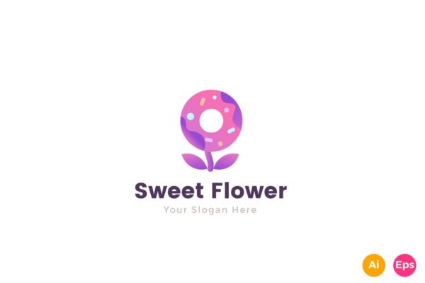 甜蜜花朵糖果店品牌Logo模板 Sweet Flower Candy Shop Logo Template